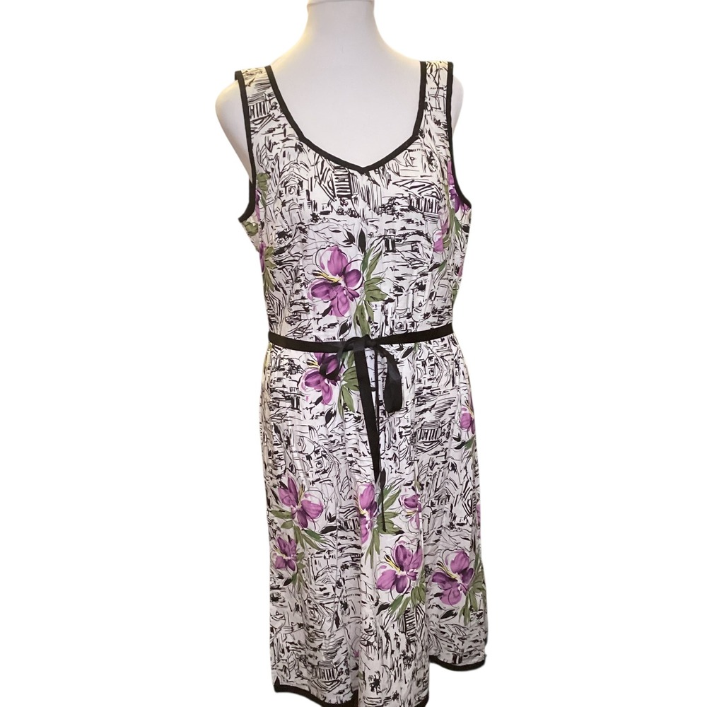 Faith Passion Womens Purple Floral Architectural Print Midi Dress Size 12 Black